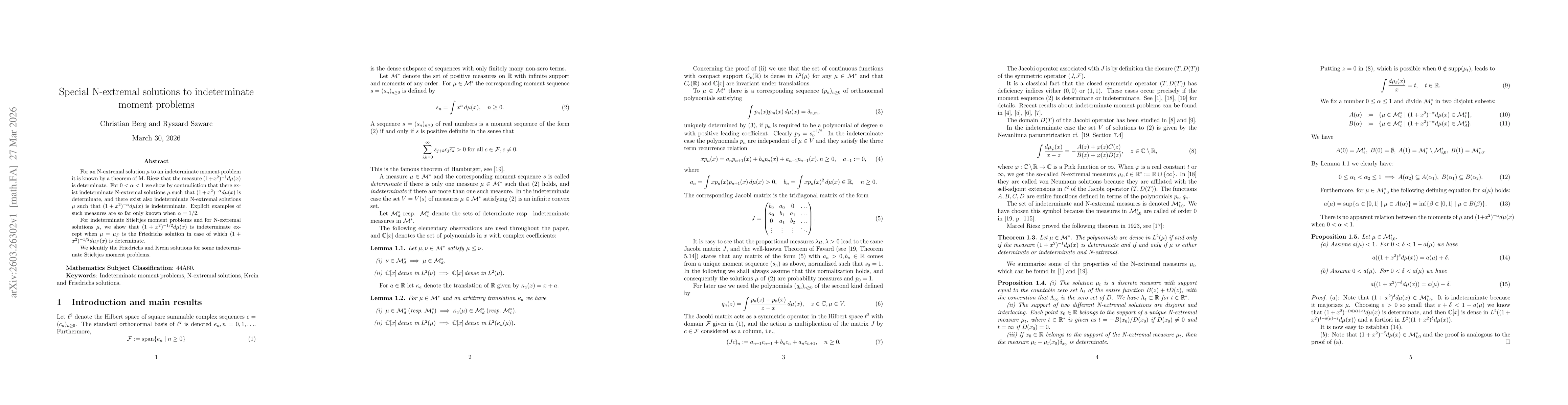 Thumbnail for Special N-extremal solutions to indeterminate moment problems