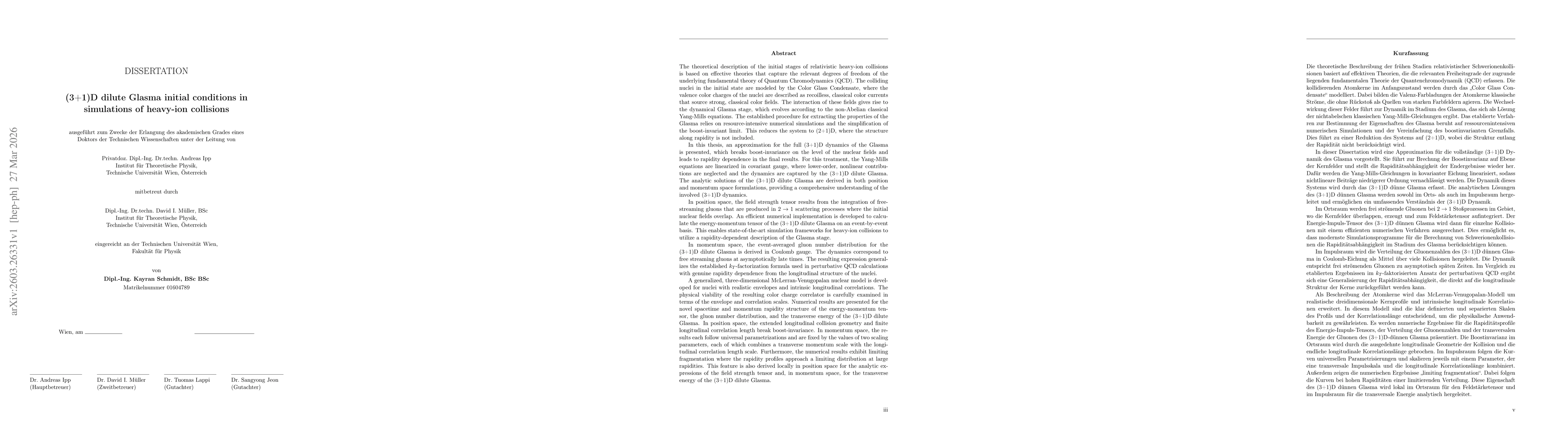 Thumbnail for (3+1)D dilute Glasma initial conditions in simulations of heavy-ion collisions