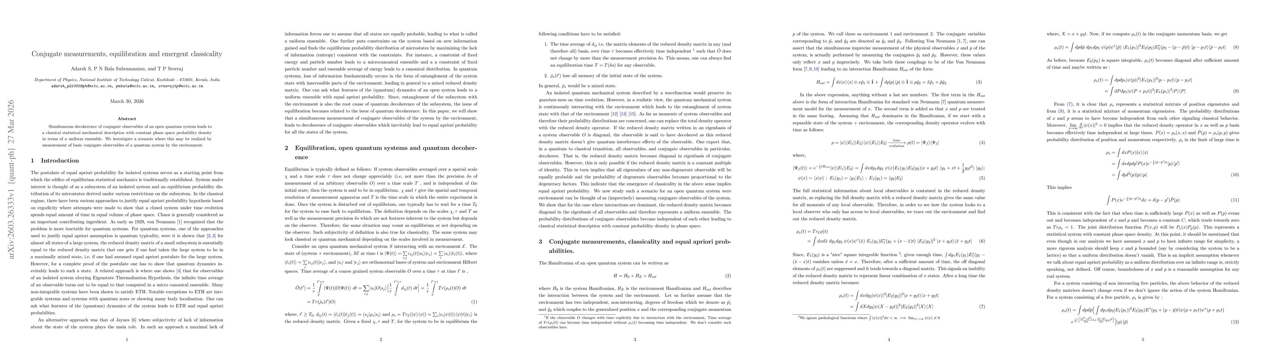 Thumbnail for Conjugate measurements, equilibration and emergent classicality