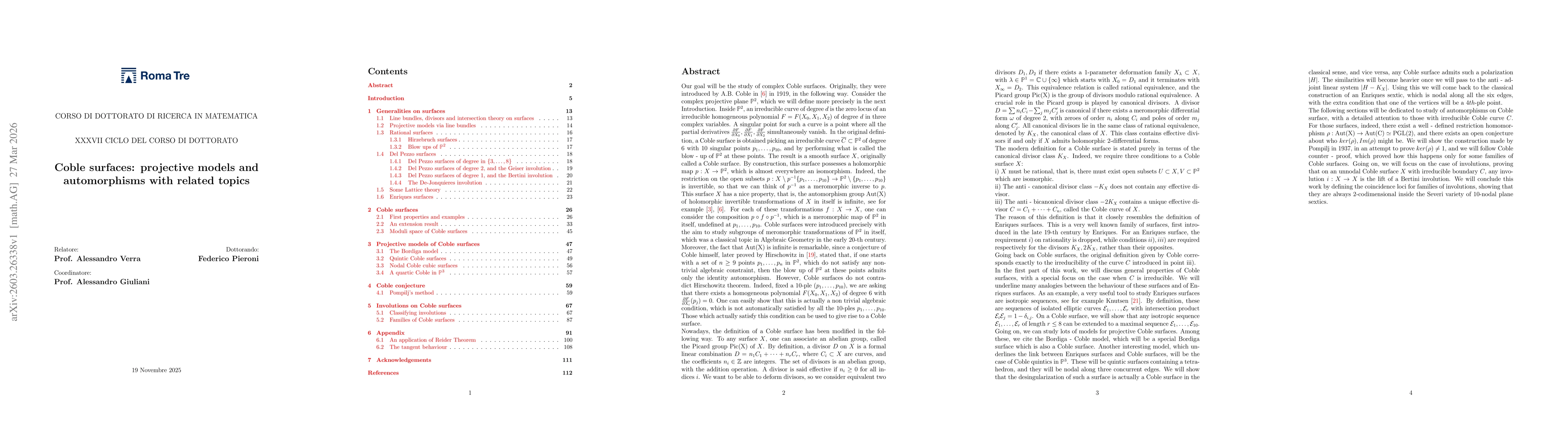 Thumbnail for Coble surfaces: projective models and automorphisms with related topics