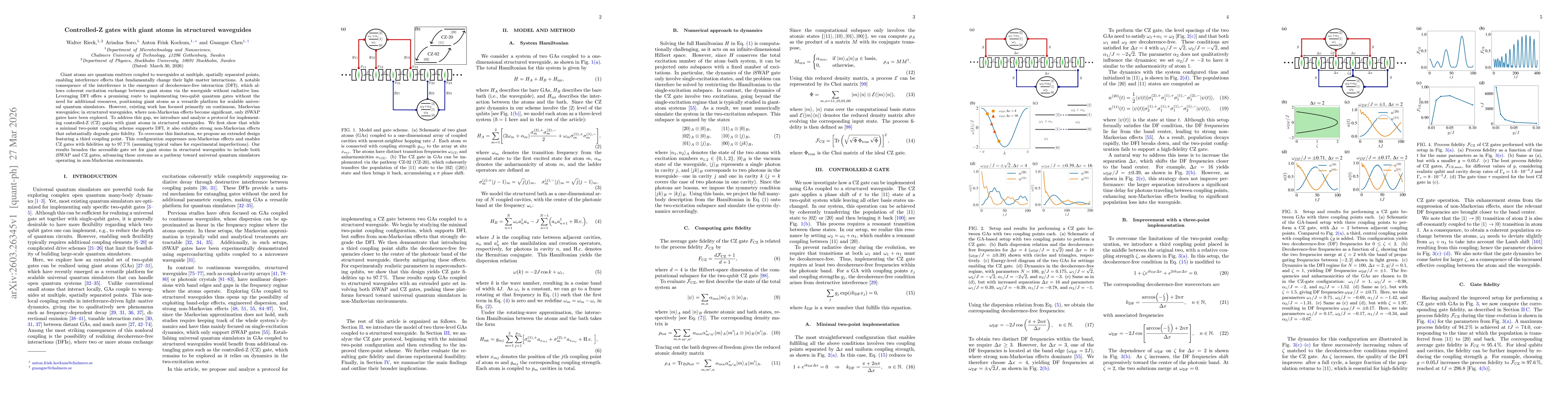Thumbnail for Controlled-Z gates with giant atoms in structured waveguides