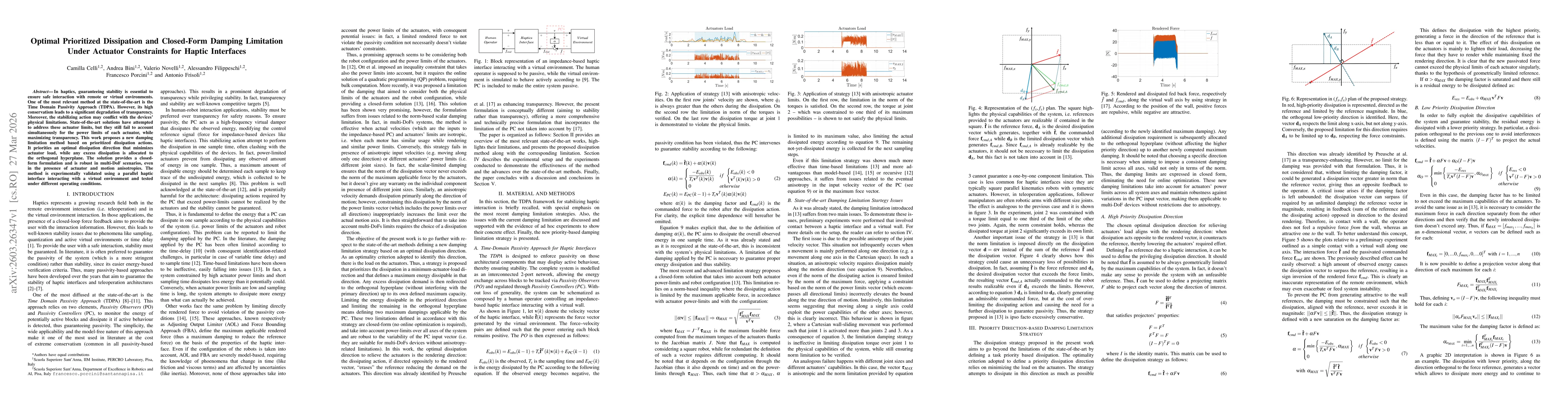 Thumbnail for Optimal Prioritized Dissipation and Closed-Form Damping Limitation under Actuator Constraints for Haptic Interfaces