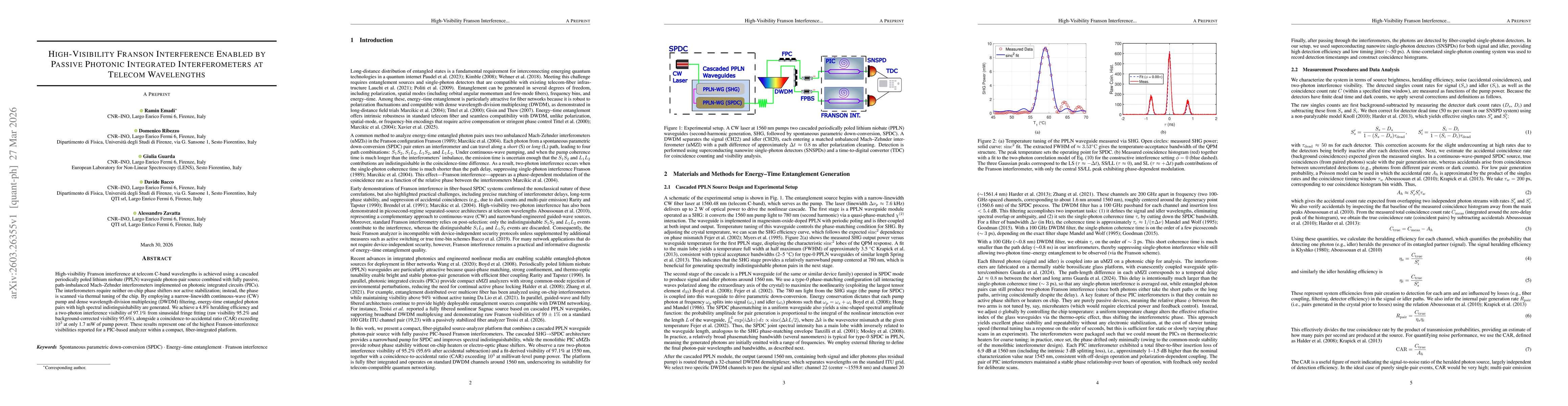 Thumbnail for High-Visibility Franson Interference Enabled by Passive Photonic Integrated Interferometers at Telecom Wavelengths