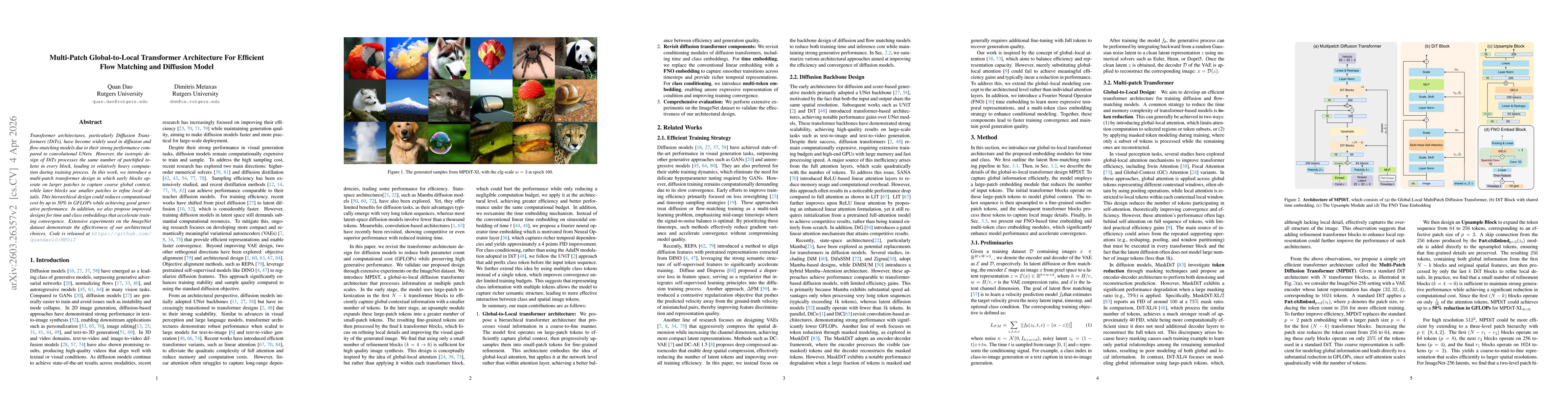 Thumbnail for MPDiT: Multi-Patch Global-to-Local Transformer Architecture For Efficient Flow Matching and Diffusion Model