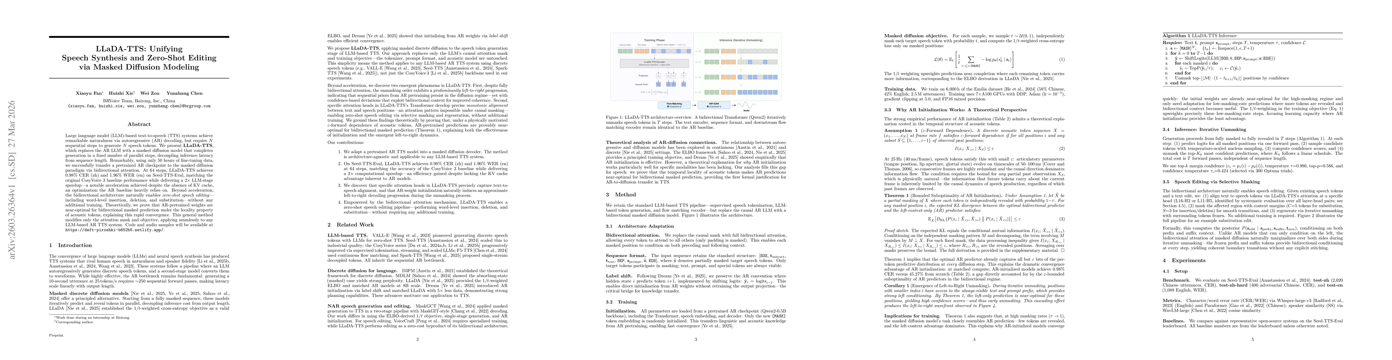 Thumbnail for LLaDA-TTS: Unifying Speech Synthesis and Zero-Shot Editing via Masked Diffusion Modeling