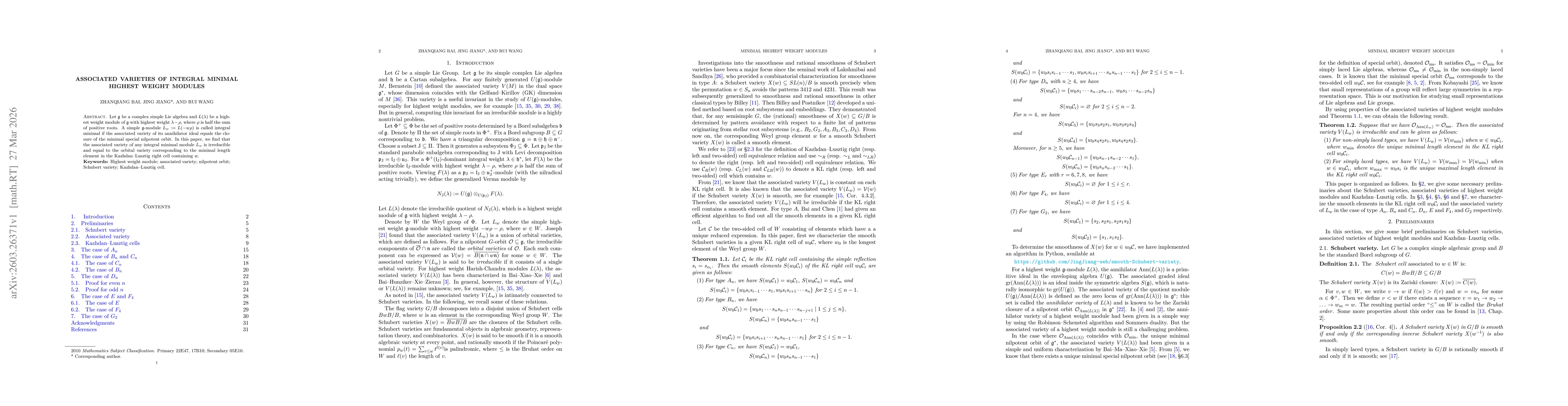 Thumbnail for Associated varieties of integral minimal highest weight modules