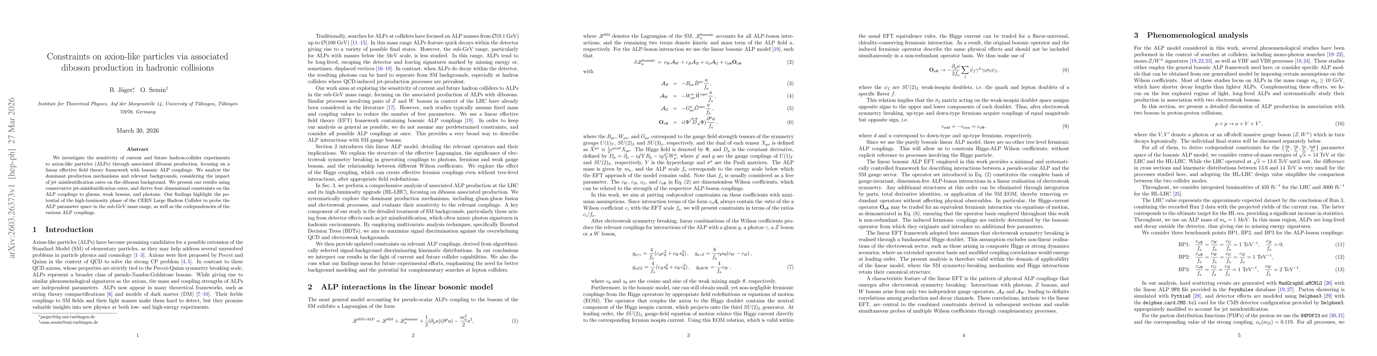 Thumbnail for Constraints on axion-like particles via associated diboson production in hadronic collisions