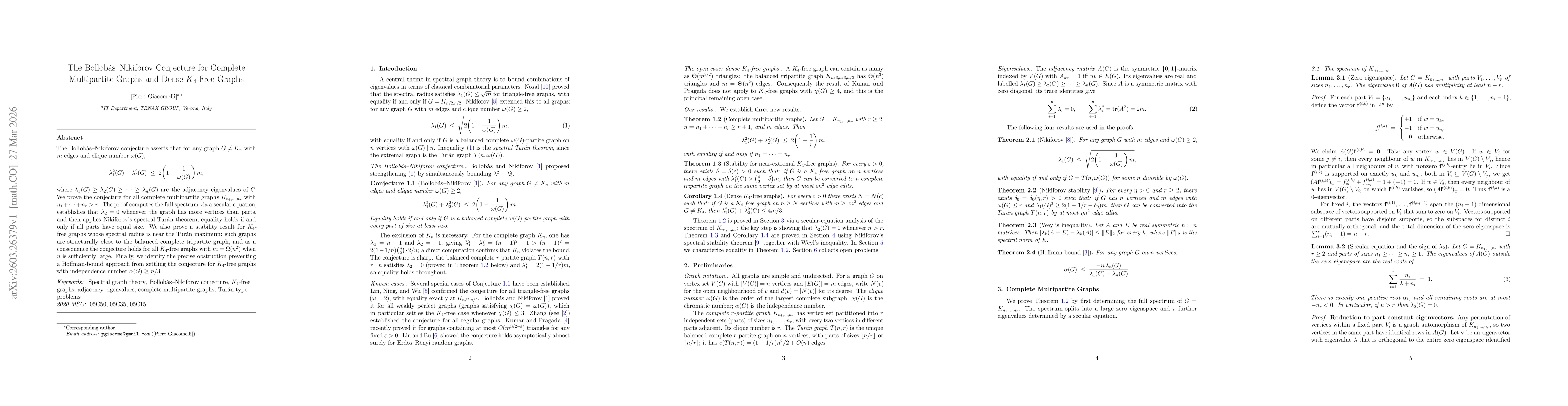 Thumbnail for The Bollobás--Nikiforov Conjecture for Complete Multipartite Graphs and Dense $K_4$-Free Graphs