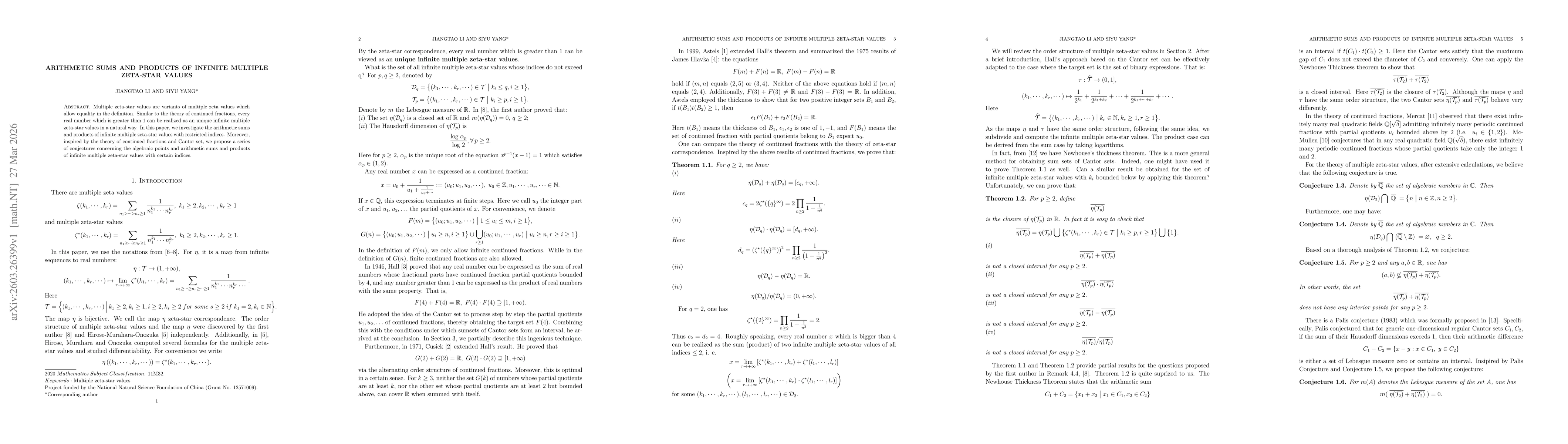 Thumbnail for Arithmetic sums and products of infinite multiple zeta-star values
