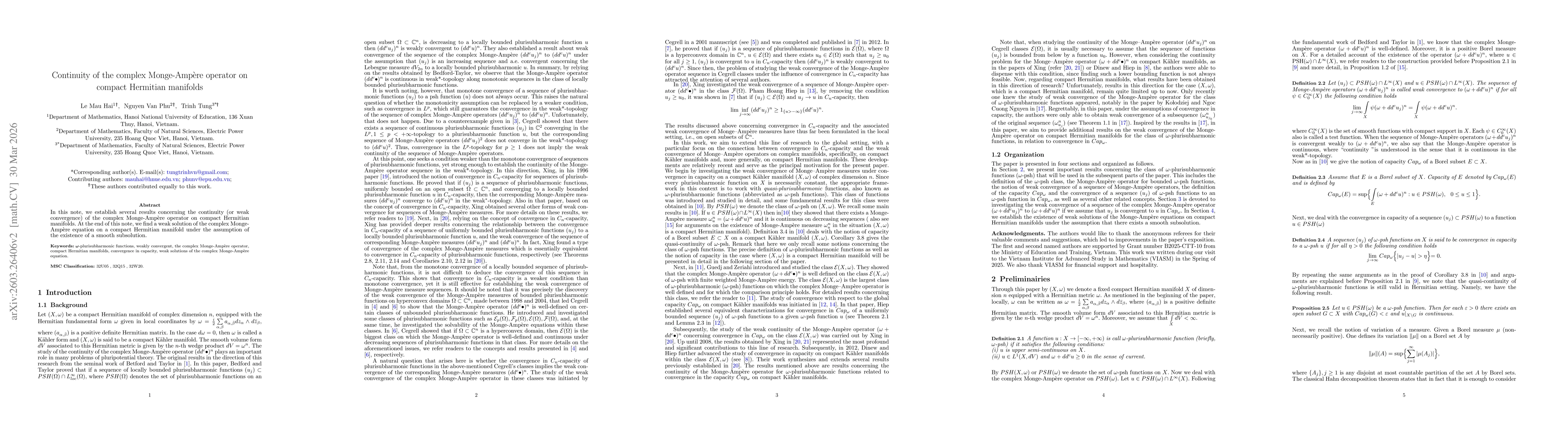 Thumbnail for Continuity of the complex Monge-Ampère operator on compact Hermitian manifolds