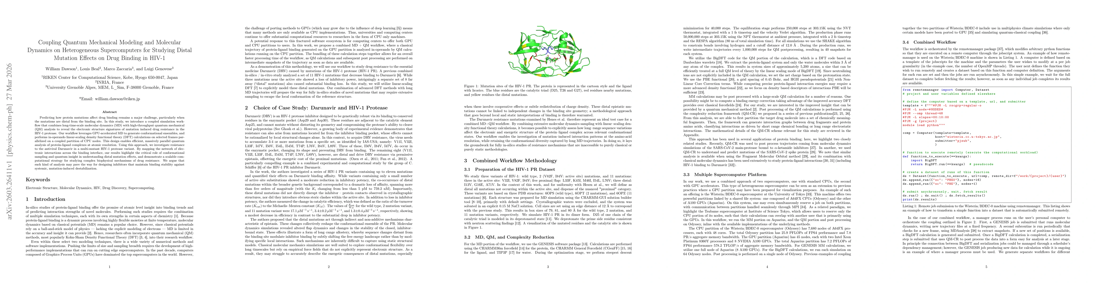 Thumbnail for Coupling Quantum Mechanical Modeling and Molecular Dynamics on Heterogeneous Supercomputers for Studying Distal Mutation Effects on Drug Binding in HIV-1