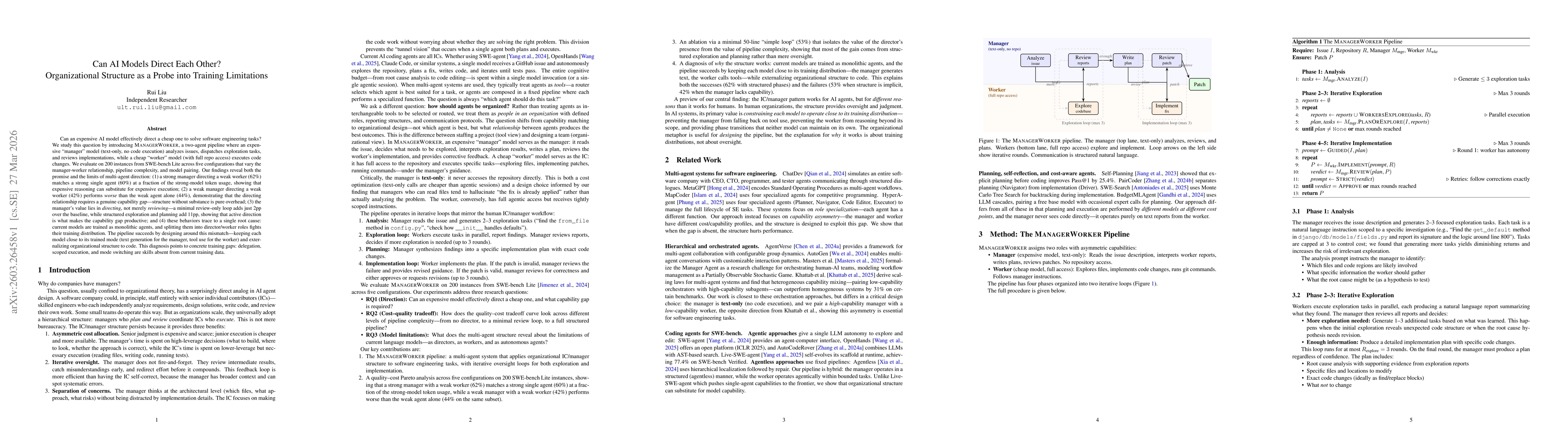 Thumbnail for Can AI Models Direct Each Other? Organizational Structure as a Probe into Training Limitations