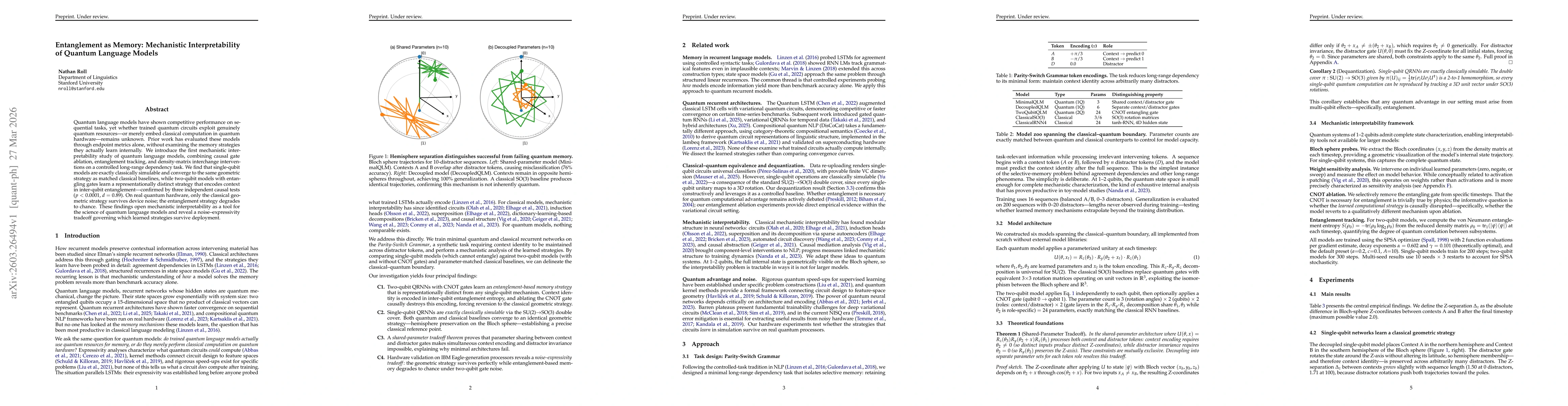 Thumbnail for Entanglement as Memory: Mechanistic Interpretability of Quantum Language Models