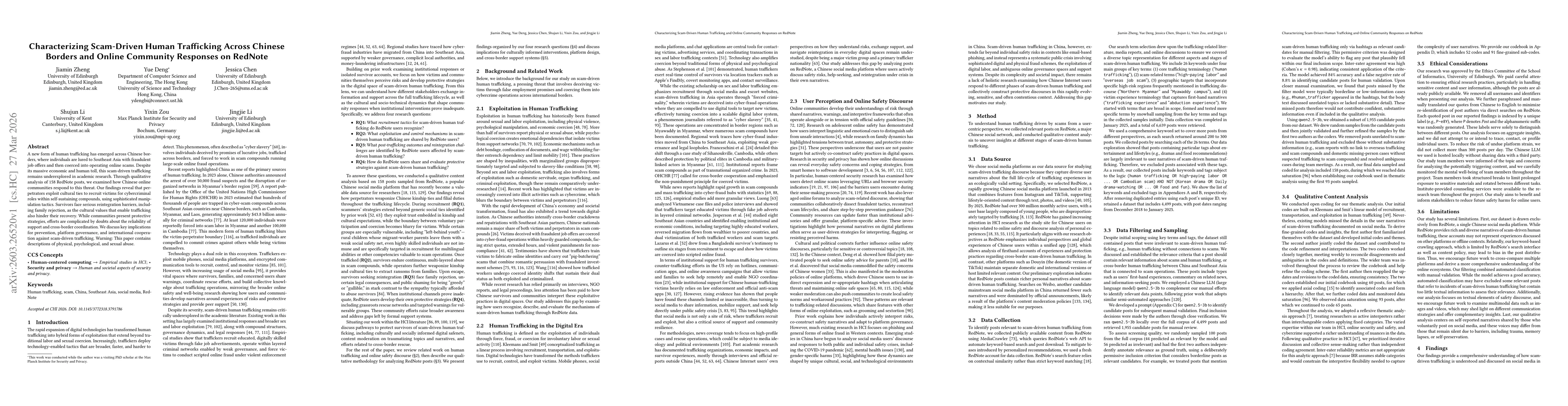 Thumbnail for Characterizing Scam-Driven Human Trafficking Across Chinese Borders and Online Community Responses on RedNote