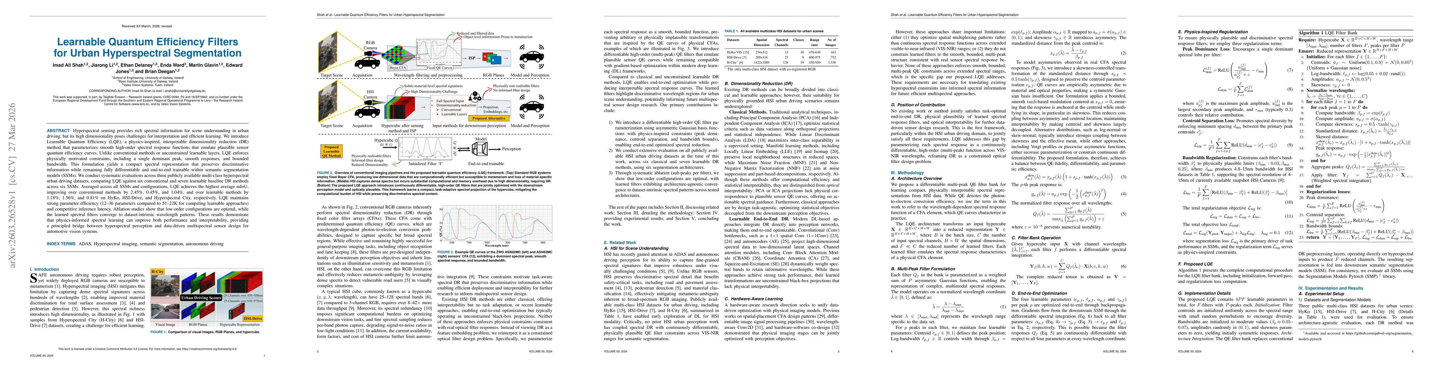 Thumbnail for Learnable Quantum Efficiency Filters for Urban Hyperspectral Segmentation
