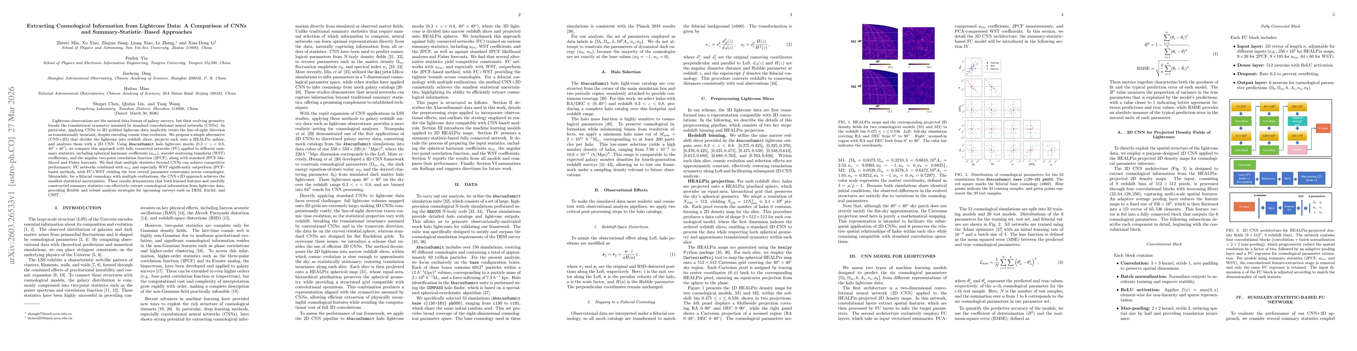 Thumbnail for Extracting Cosmological Information from Lightcone Data: A Comparison of CNNs and Summary-Statistic-Based Approaches