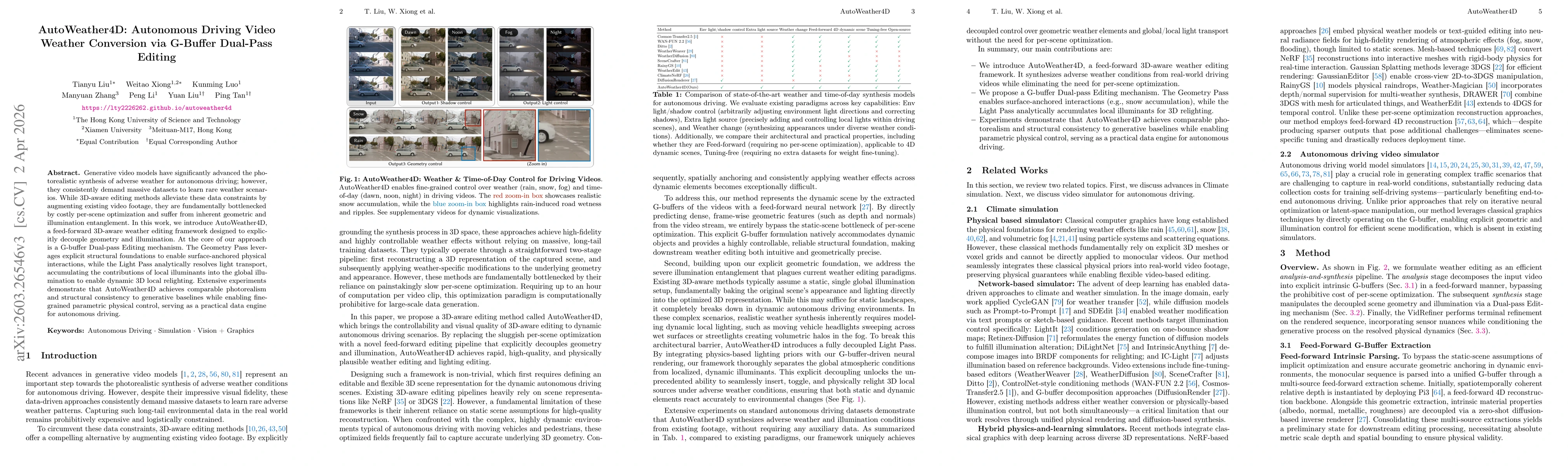 Thumbnail for AutoWeather4D: Autonomous Driving Video Weather Conversion via G-Buffer Dual-Pass Editing