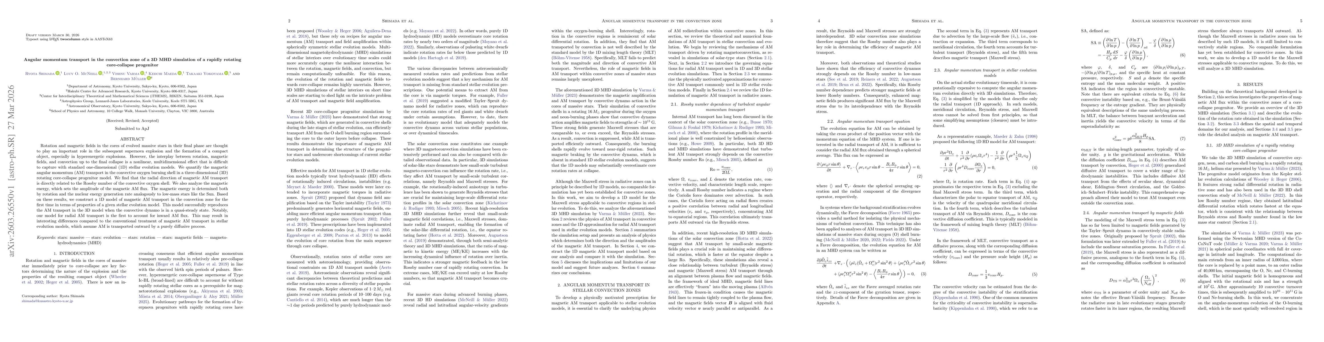 Thumbnail for Angular momentum transport in the convection zone of a 3D MHD simulation of a rapidly rotating core-collapse progenitor