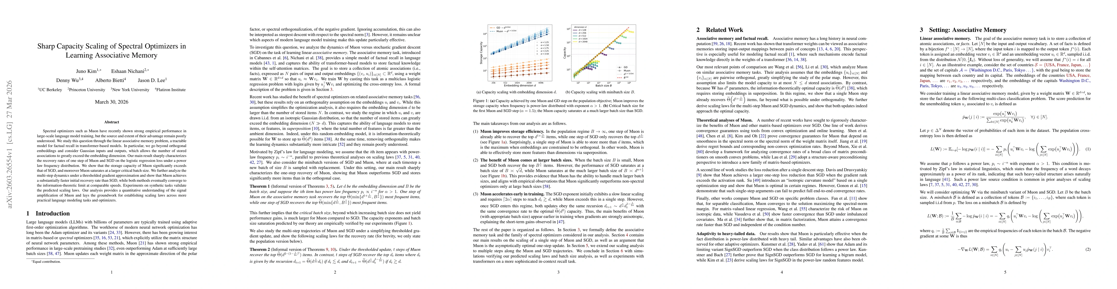 Thumbnail for Sharp Capacity Scaling of Spectral Optimizers in Learning Associative Memory