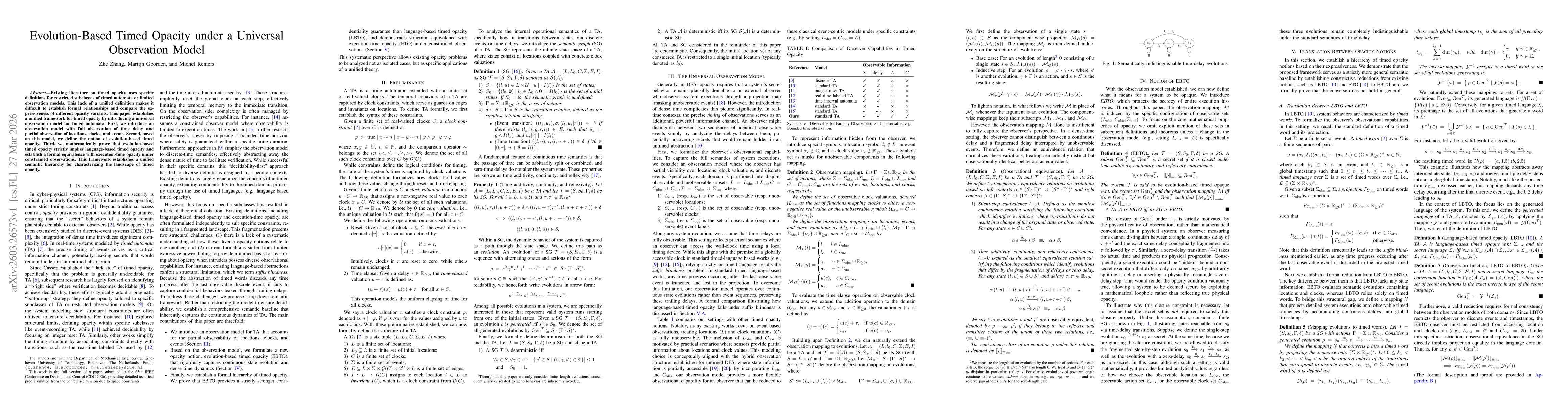 Thumbnail for Evolution-Based Timed Opacity under a Universal Observation Model