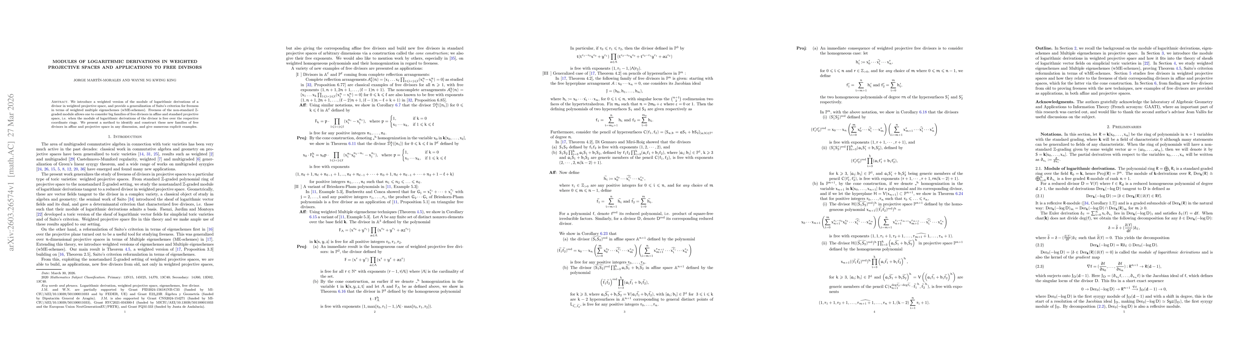 Thumbnail for Modules of logarithmic derivations in weighted projective spaces and applications to free divisors
