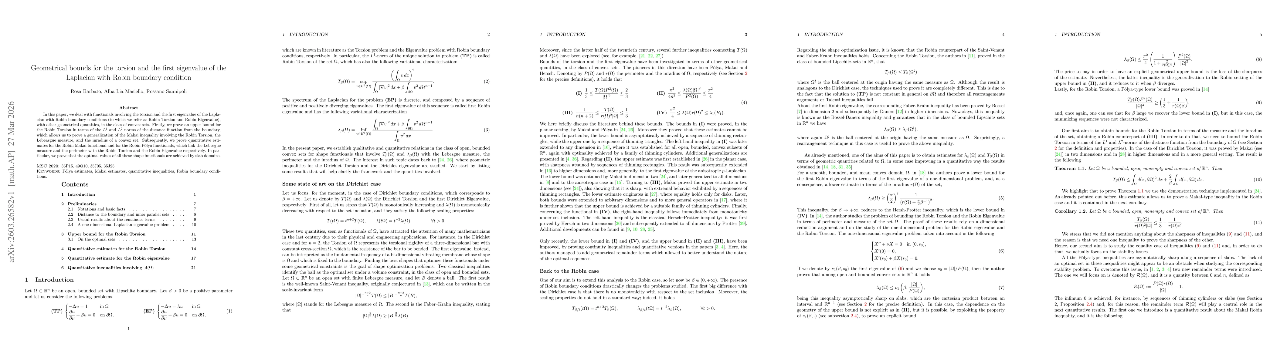 Thumbnail for Geometrical bounds for the torsion and the first eigenvalue of the Laplacian with Robin boundary condition