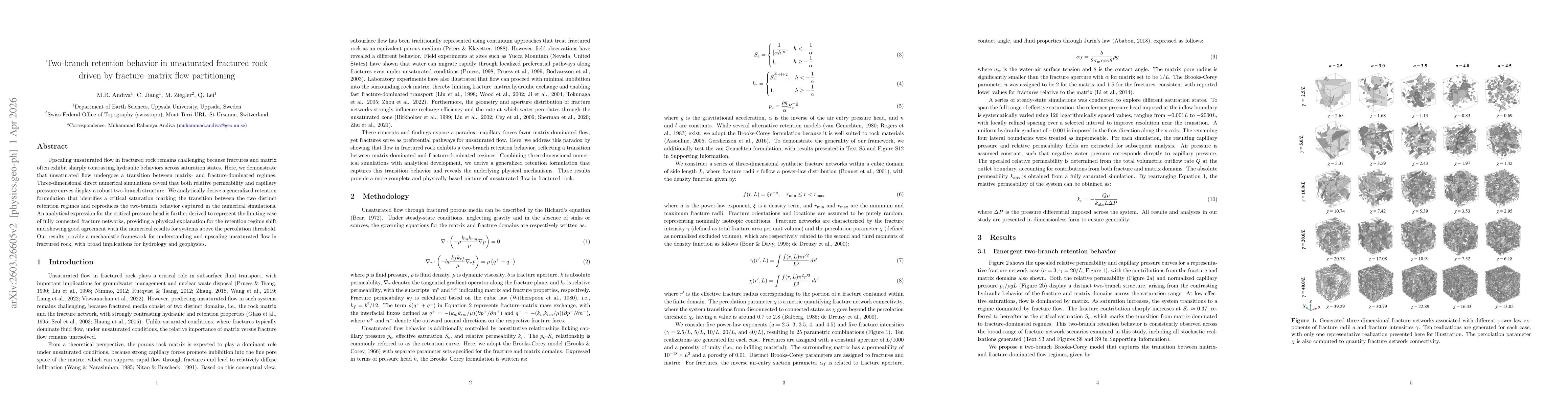 Thumbnail for Two-branch retention behavior in unsaturated fractured rock driven by fracture-matrix flow partitioning