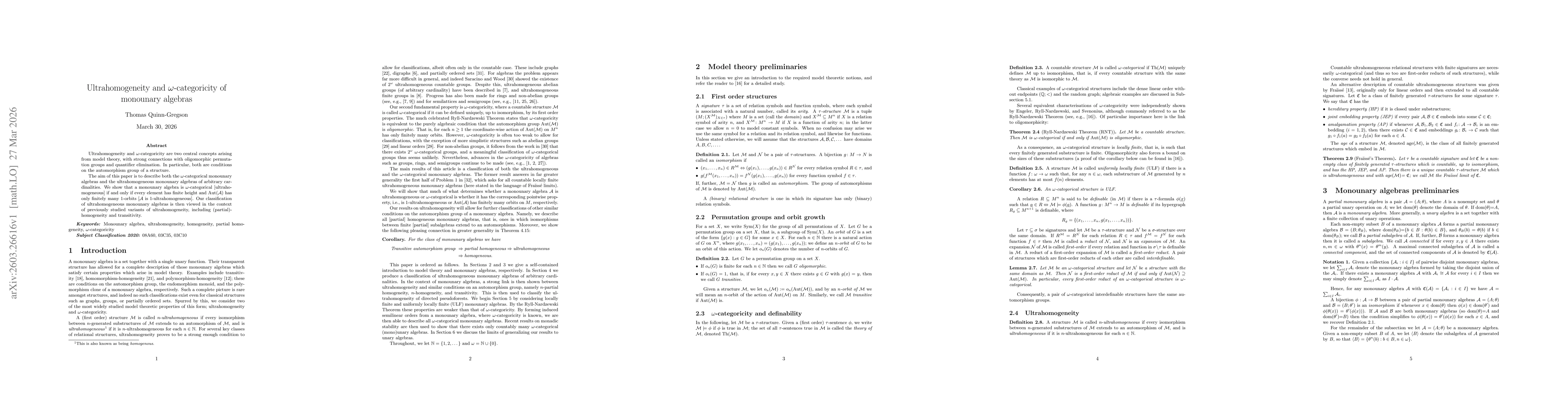 Thumbnail for Ultrahomogeneity and $ω$-categoricity of monounary algebras
