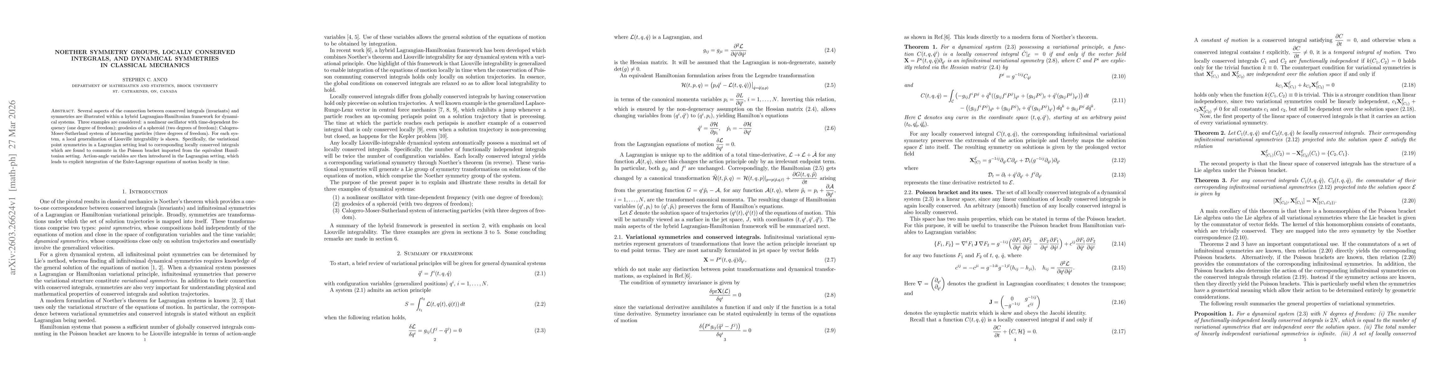 Thumbnail for Noether symmetry groups, locally conserved integrals, and dynamical symmetries in classical mechanics