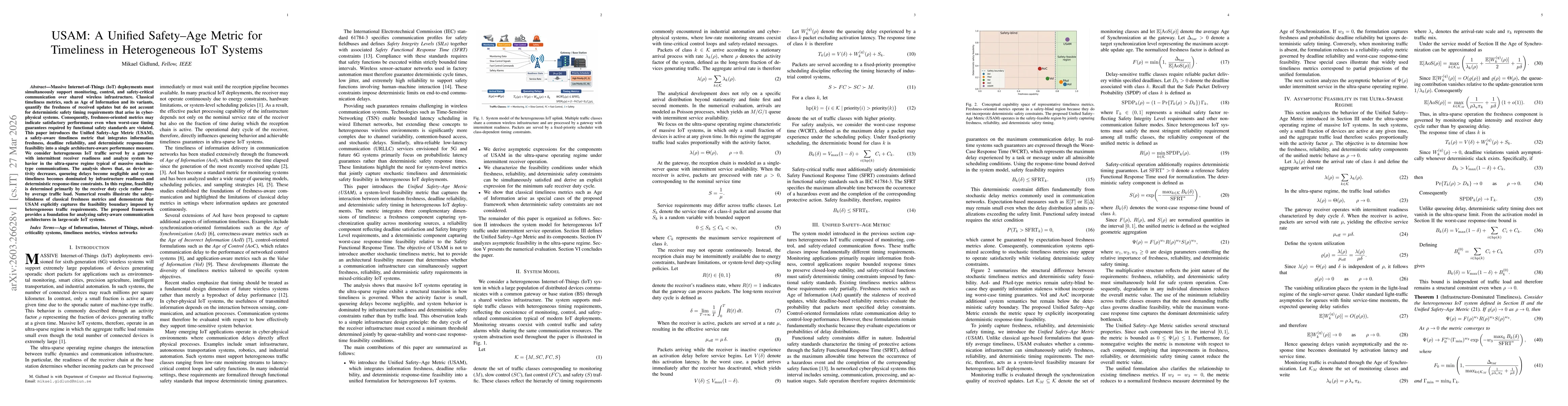 Thumbnail for USAM: A Unified Safety-Age metric for Timeliness in Heterogeneous IoT Systems
