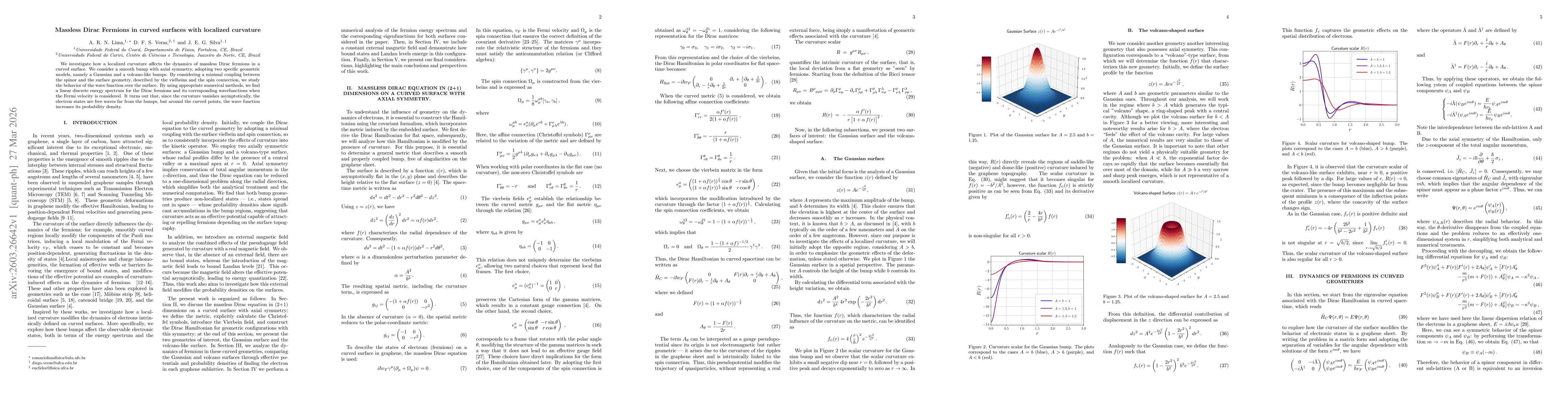 Thumbnail for Massless Dirac Fermions in curved surfaces with localized curvature