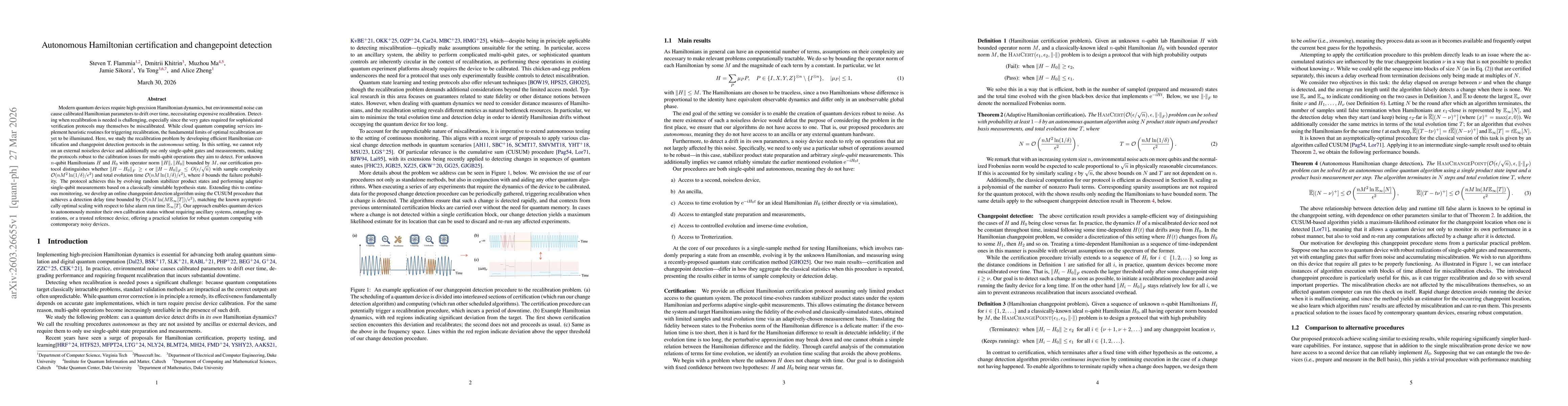 Thumbnail for Autonomous Hamiltonian certification and changepoint detection