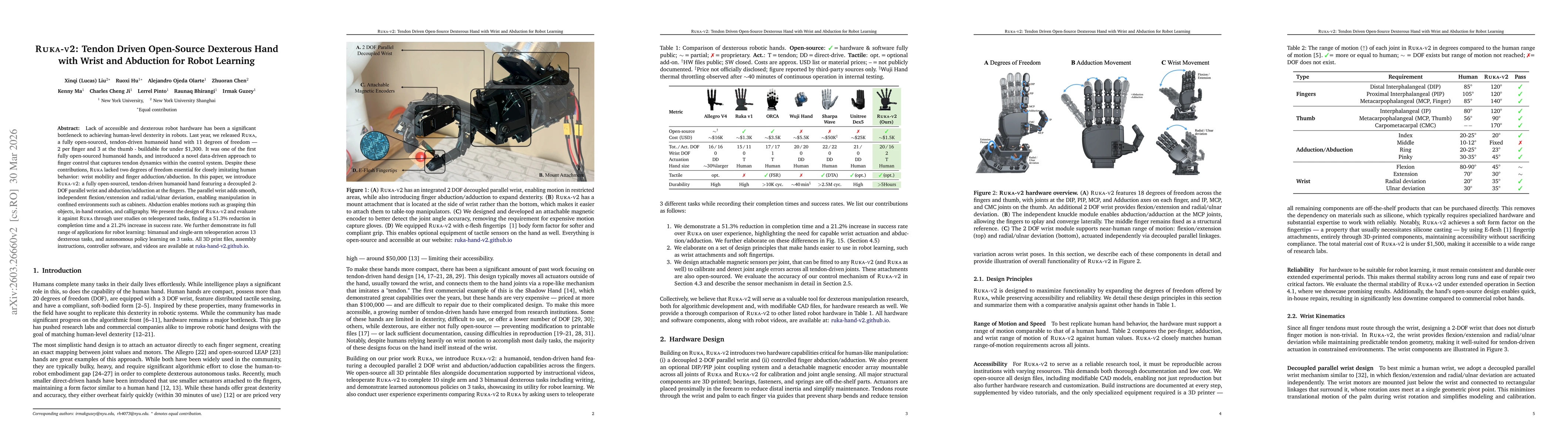 Thumbnail for Ruka-v2: Tendon Driven Open-Source Dexterous Hand with Wrist and Abduction for Robot Learning
