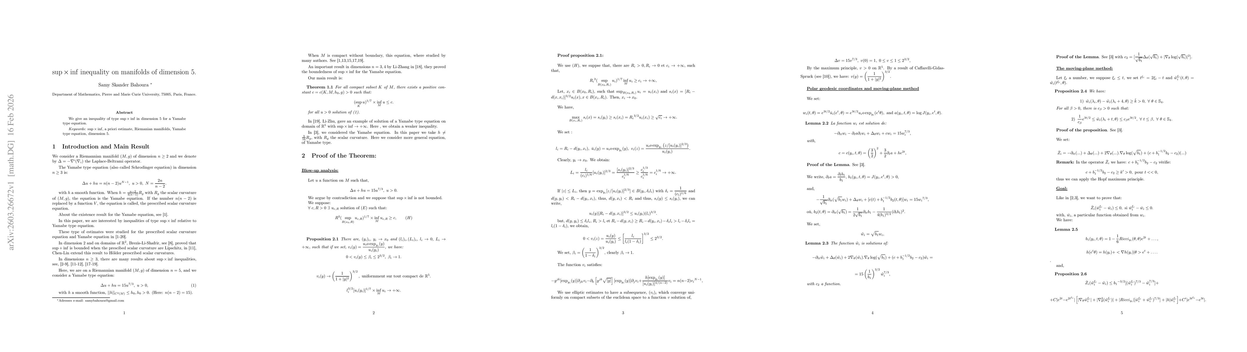 Thumbnail for sup x inf Inequality on manifolds of dimension 5