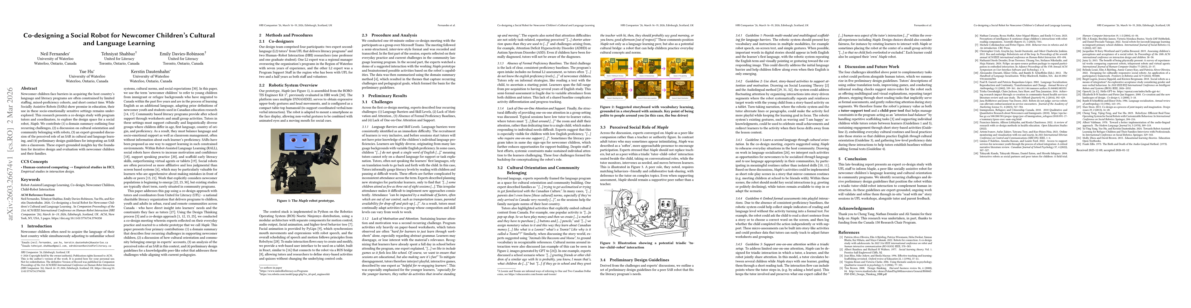 Thumbnail for Co-designing a Social Robot for Newcomer Children's Cultural and Language Learning