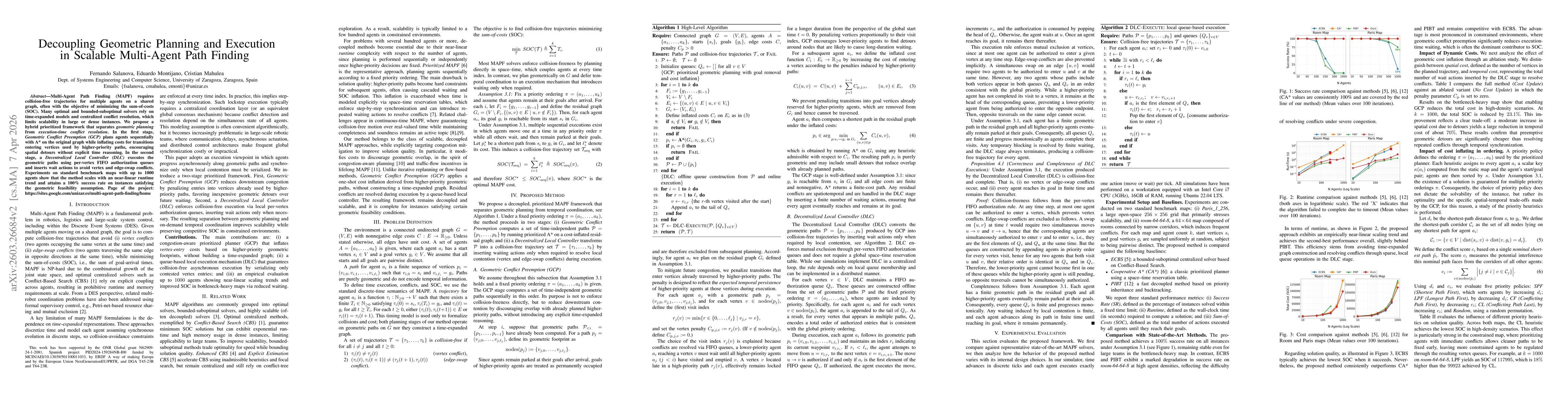 Thumbnail for Decoupling Geometric Planning and Execution in Scalable Multi-Agent Path Finding