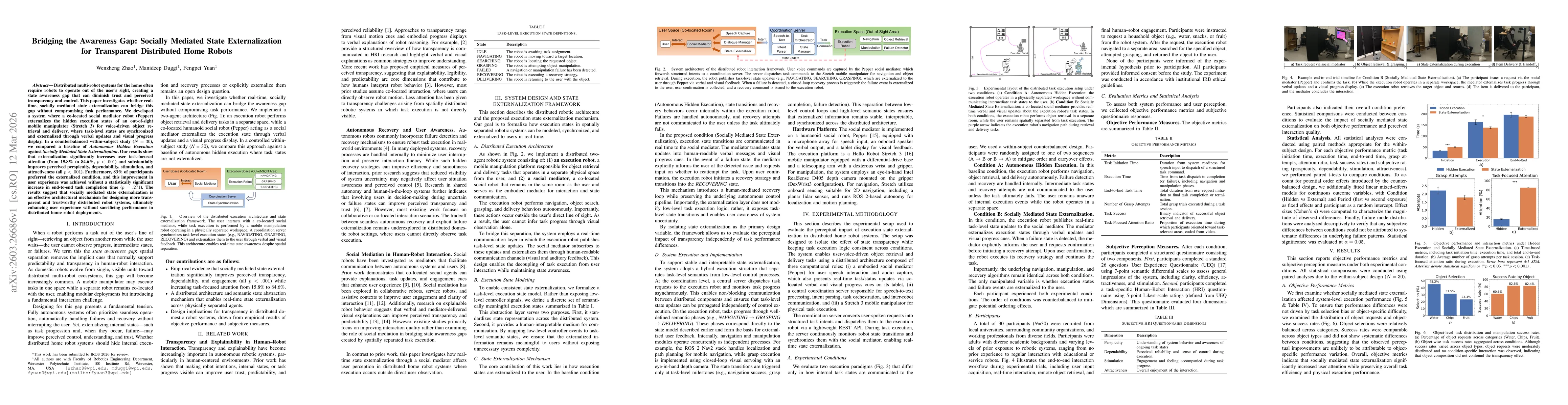 Thumbnail for Bridging the Awareness Gap: Socially Mediated State Externalization for Transparent Distributed Home Robots