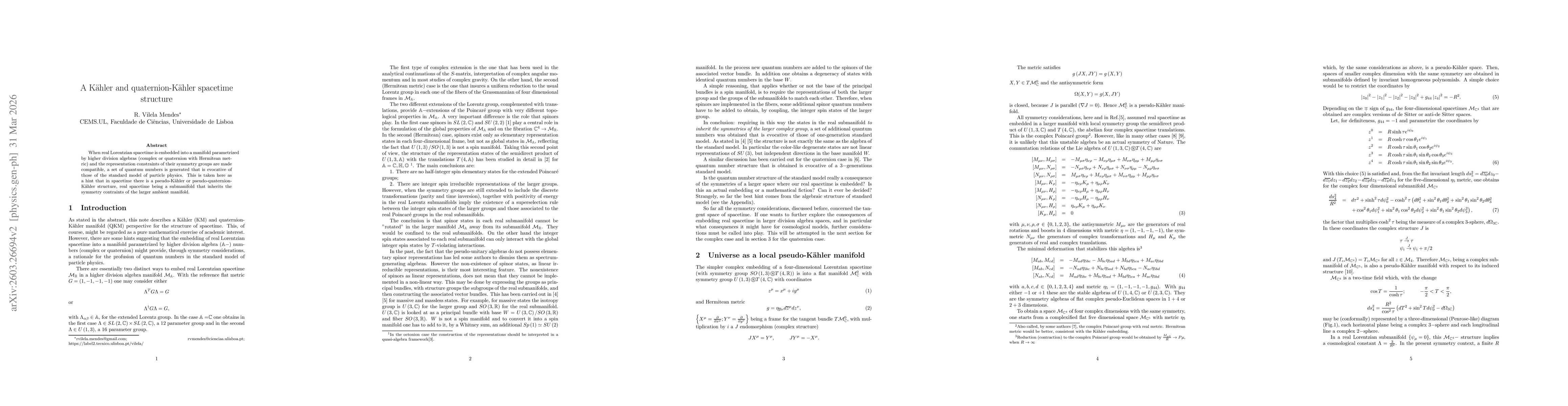 Thumbnail for A Kähler and quaternion-Kähler spacetime structure