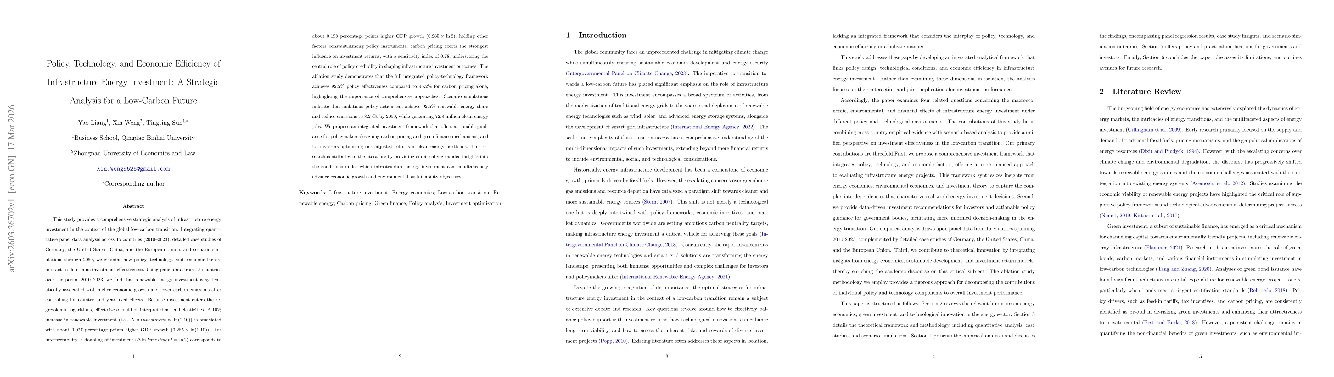 Thumbnail for Policy, Technology, and Economic Efficiency of Infrastructure Energy Investment: A Strategic Analysis for a Low-Carbon Future