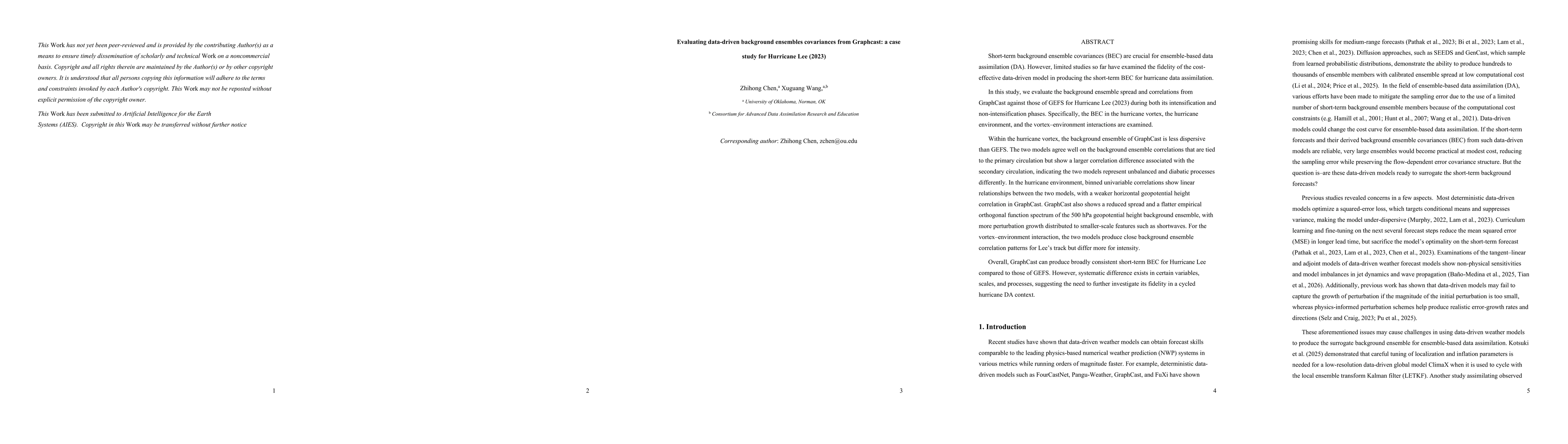 Thumbnail for Evaluating data-driven background ensembles covariances from Graphcast: a case study for Hurricane Lee (2023)