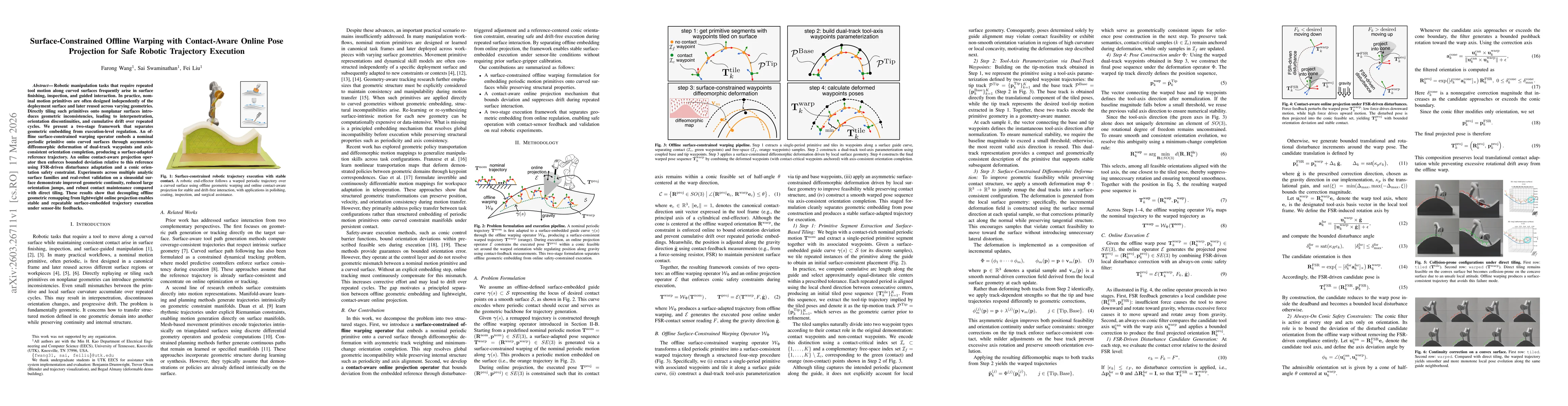 Thumbnail for Surface-Constrained Offline Warping with Contact-Aware Online Pose Projection for Safe Robotic Trajectory Execution