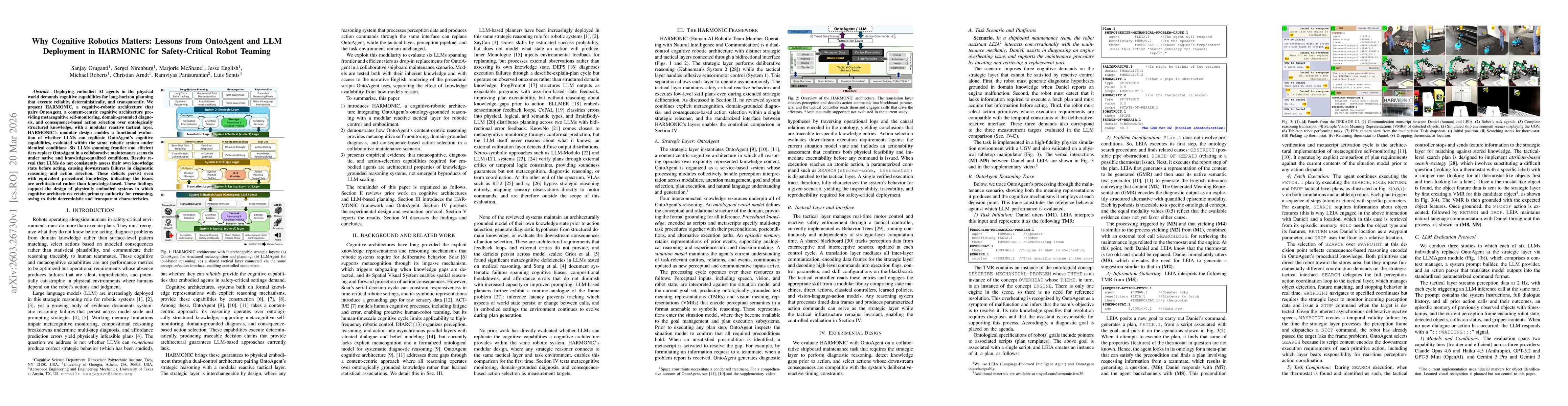 Thumbnail for Why Cognitive Robotics Matters: Lessons from OntoAgent and LLM Deployment in HARMONIC for Safety-Critical Robot Teaming