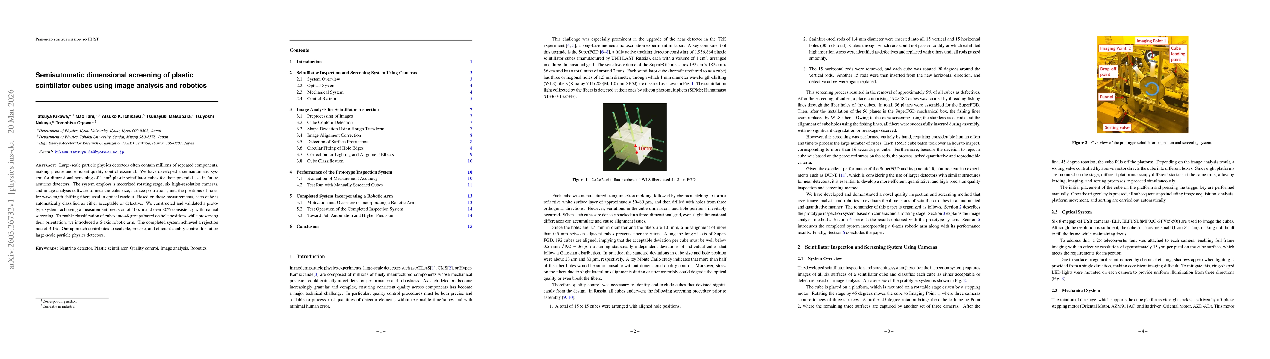 Thumbnail for Semiautomatic dimensional screening of plastic scintillator cubes using image analysis and robotics