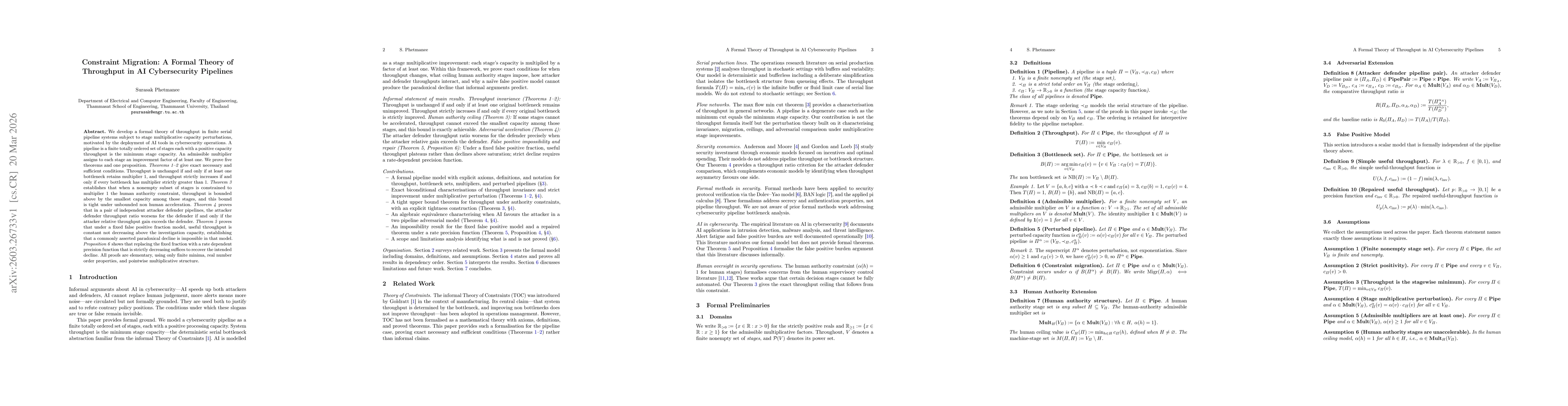 Thumbnail for Constraint Migration: A Formal Theory of Throughput in AI Cybersecurity Pipelines