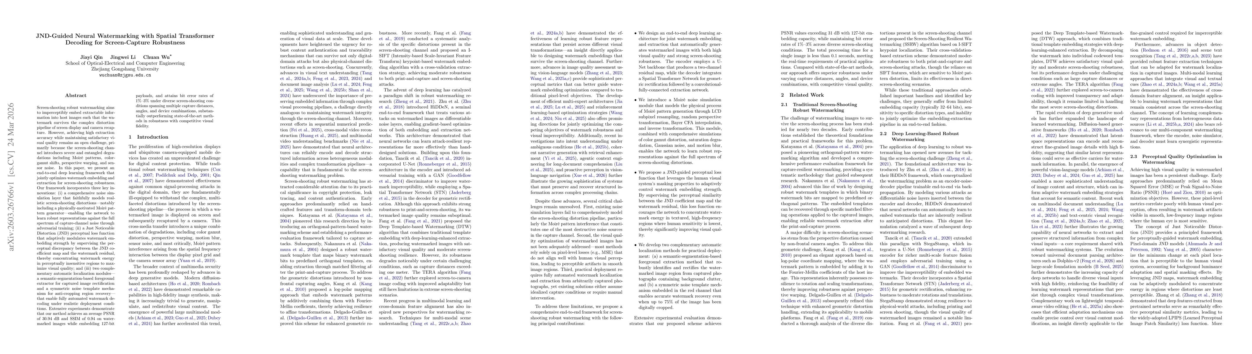Thumbnail for JND-Guided Neural Watermarking with Spatial Transformer Decoding for Screen-Capture Robustness