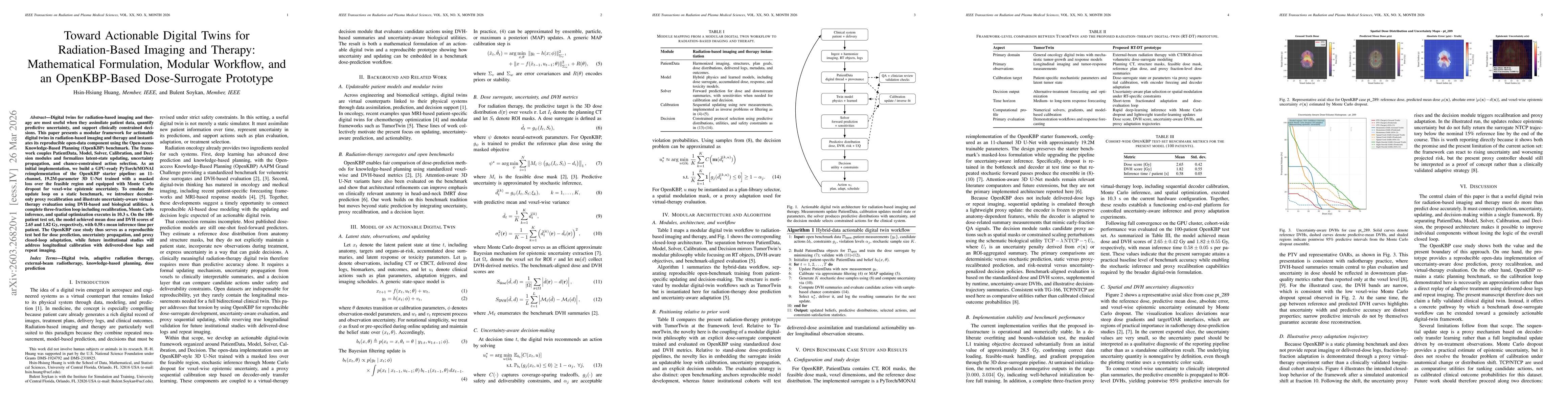 Thumbnail for Toward Actionable Digital Twins for Radiation-Based Imaging and Therapy: Mathematical Formulation, Modular Workflow, and an OpenKBP-Based Dose-Surrogate Prototype