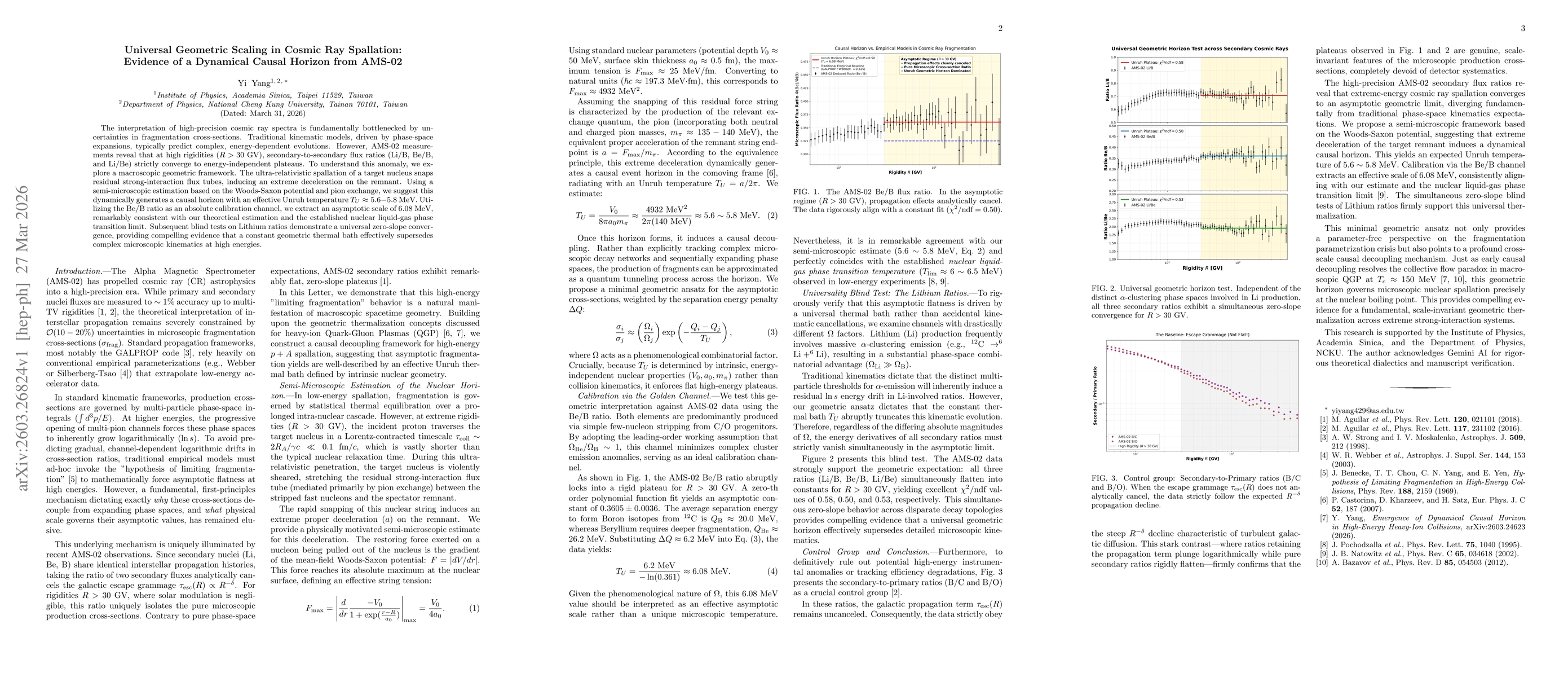 Thumbnail for Universal Geometric Scaling in Cosmic Ray Spallation: Evidence of a Dynamical Causal Horizon from AMS-02