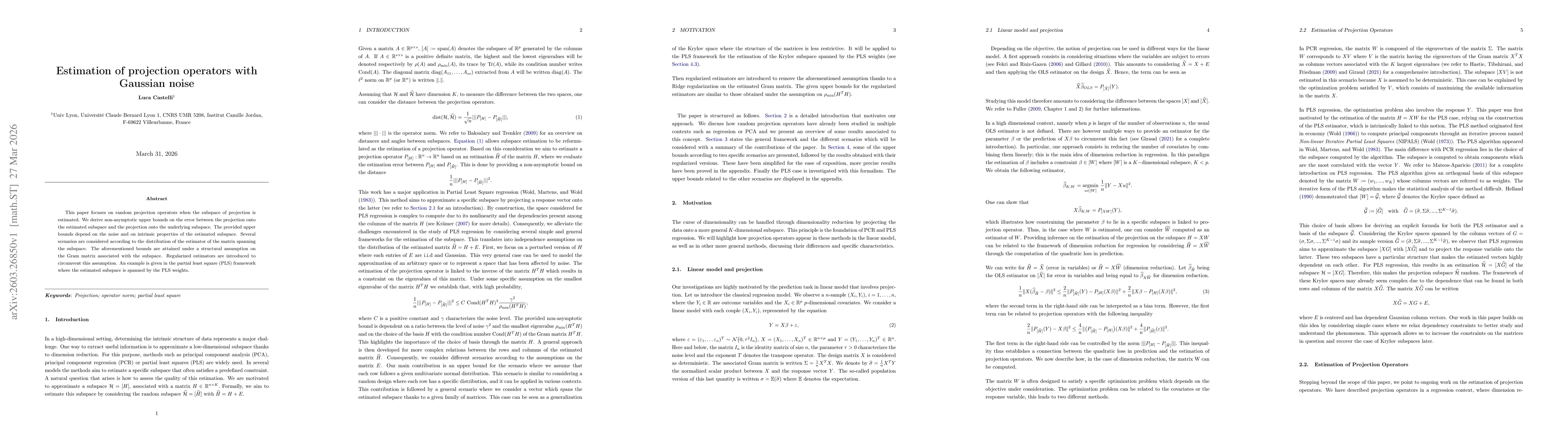 Thumbnail for Estimation of projection operators with Gaussian noise