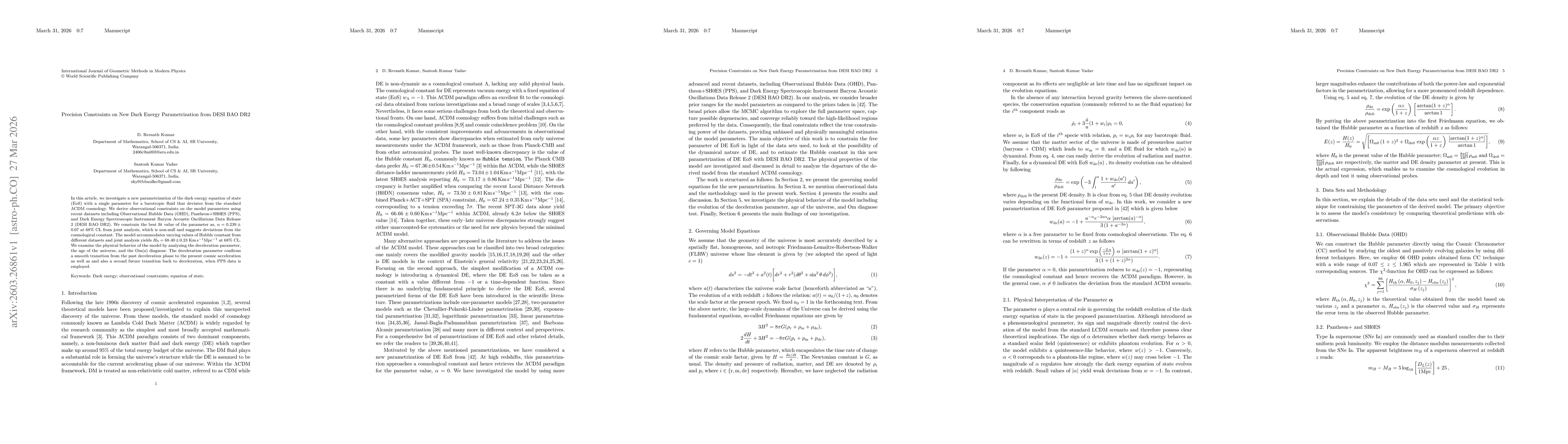 Thumbnail for Precision Constraints on New Dark Energy Parametrization from DESI BAO DR2