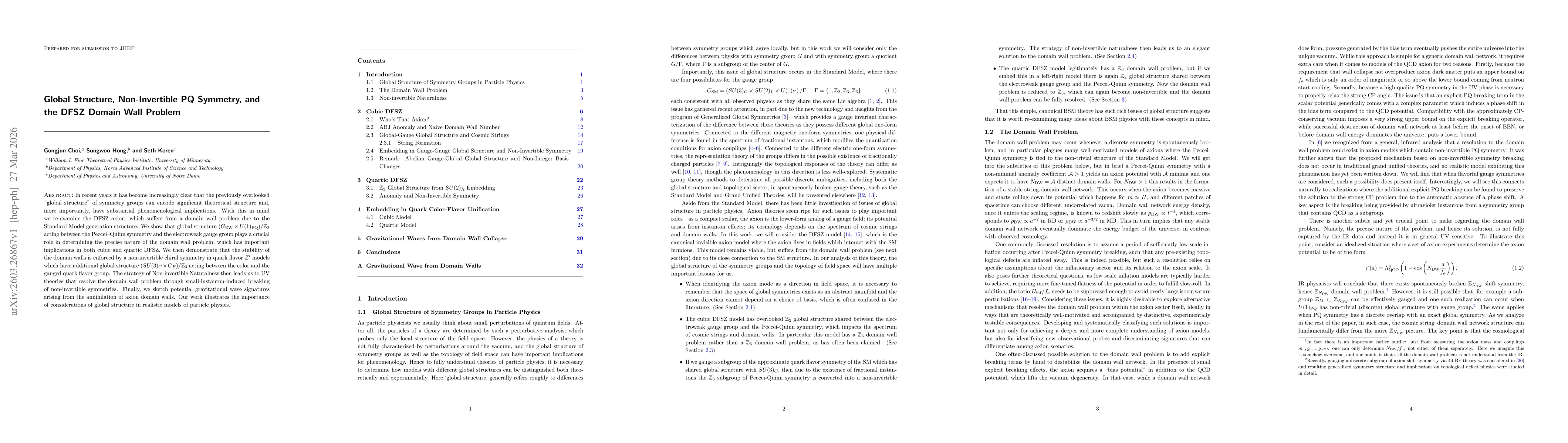 Thumbnail for Global Structure, Non-Invertible PQ Symmetry, and the DFSZ Domain Wall Problem